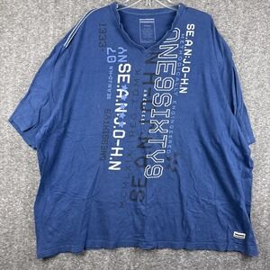 Sean John 4XB Shirt Mens Blue V-Neck One9Sixty9 Graphic Big Tall Streetwear Y2K
